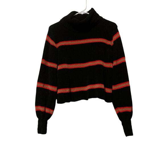 Wild Fable Women's Black Knit Turtleneck Striped Cropped Sweater Size Large - Picture 1 of 5